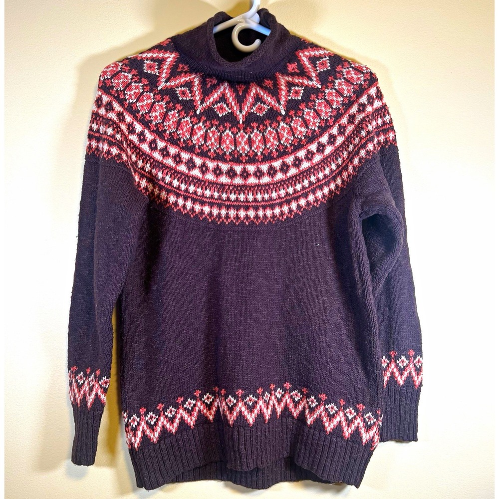L.L.Bean Women's Cotton Ragg Sweater Funnelneck Pullover Fair Isle Size Medium
